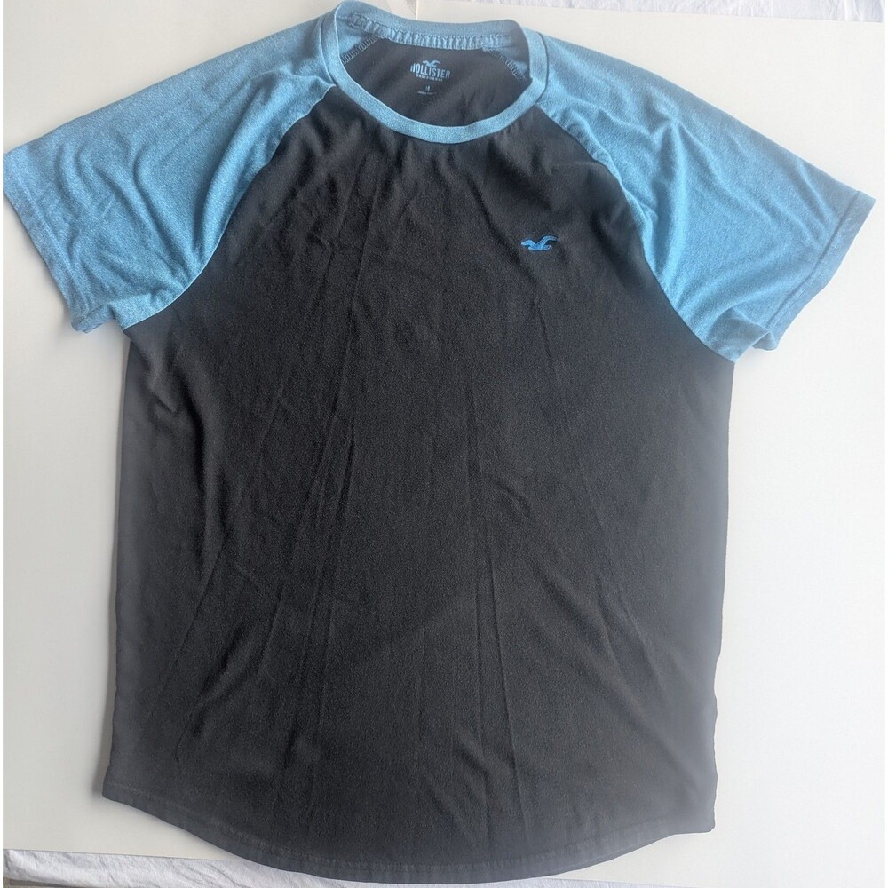 Hollister Men's T-Shirt M Black Blue Raglan California Seagull Logo